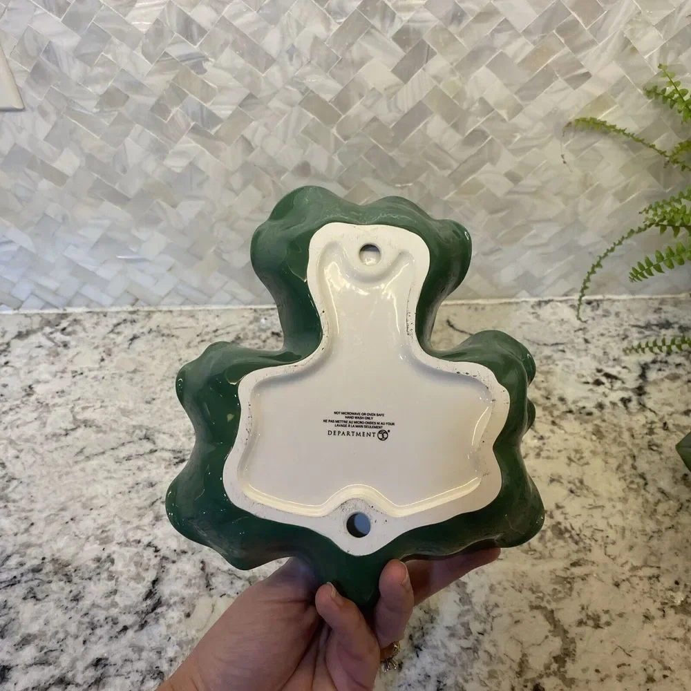 Department 56 Elf pixie Candy‎ Dish Green Clover Christmas St Patrick's Ceramic